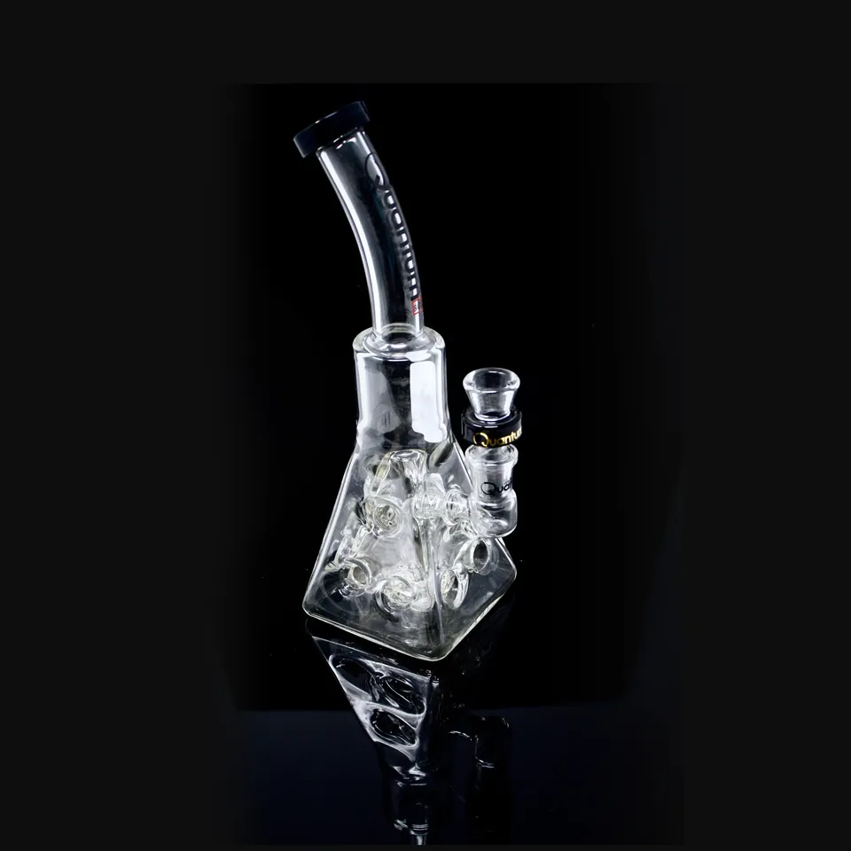 Clear glass rig with a crystal prism base and bent neck